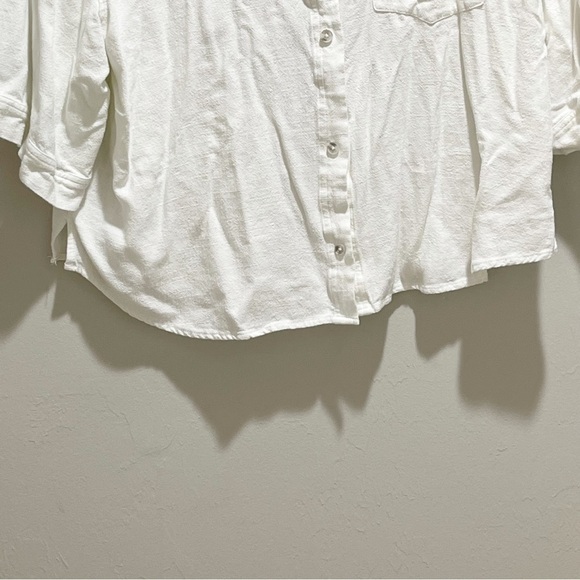 GENTLE FAWN Women’s Ivory BYRON Top In Linen One Pocket Boxy Button Sleeve Sz L - Picture 5 of 9